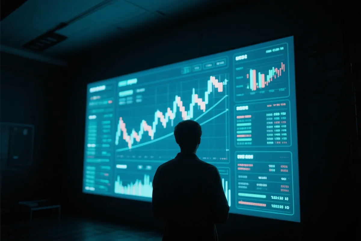 在黑暗中审视复杂数据与趋势的人